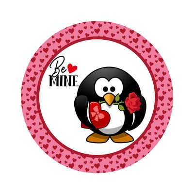 Cute Valentine Penguin - Wood door hanger / wreath decor sign