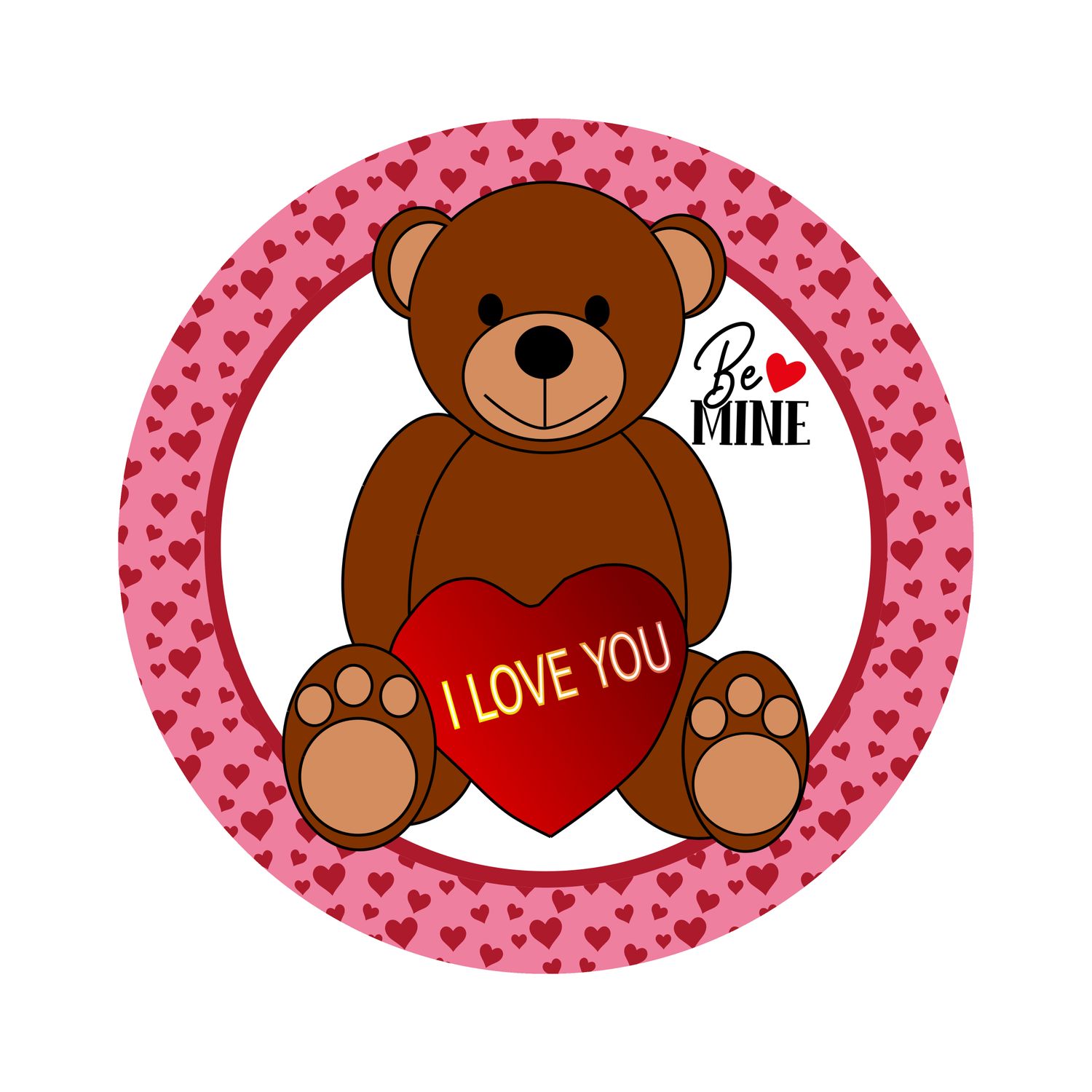 Cute Valentine Teddy Bear - Wood door hanger / wreath decor sign