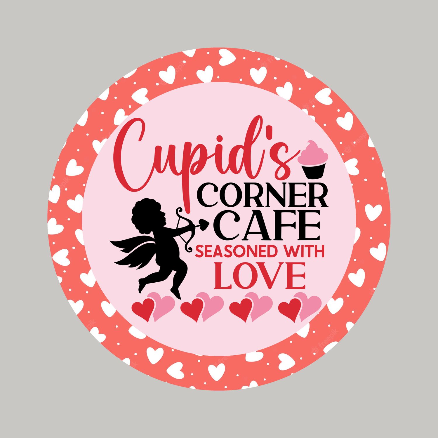 Cupid&#39;s Corner Cafe - Valentine&#39;s Day Wood door hanger / wreath decor sign