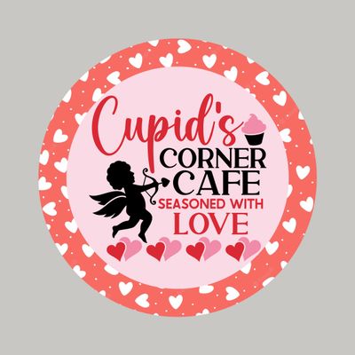 Cupid&#39;s Corner Cafe - Valentine&#39;s Day Wood door hanger / wreath decor sign