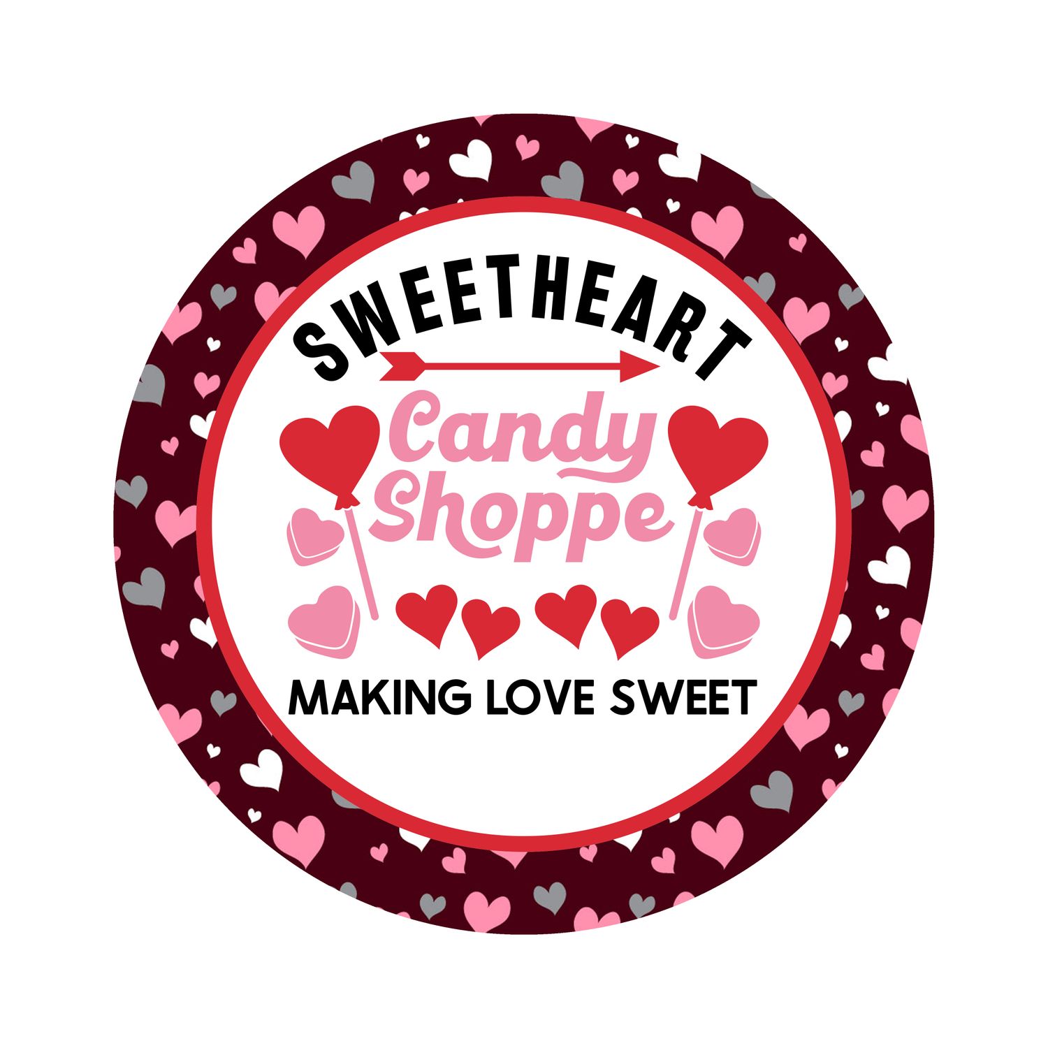 Sweetheart Candy Shoppe - Valentine Wood door hanger / wreath decor sign