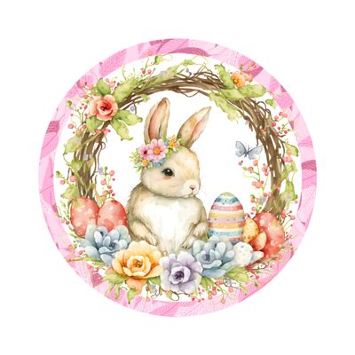 Floral Easter Bunny - Wood door hanger / wreath decor sign