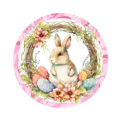 Floral Easter Bunny - Wood door hanger / wreath decor sign