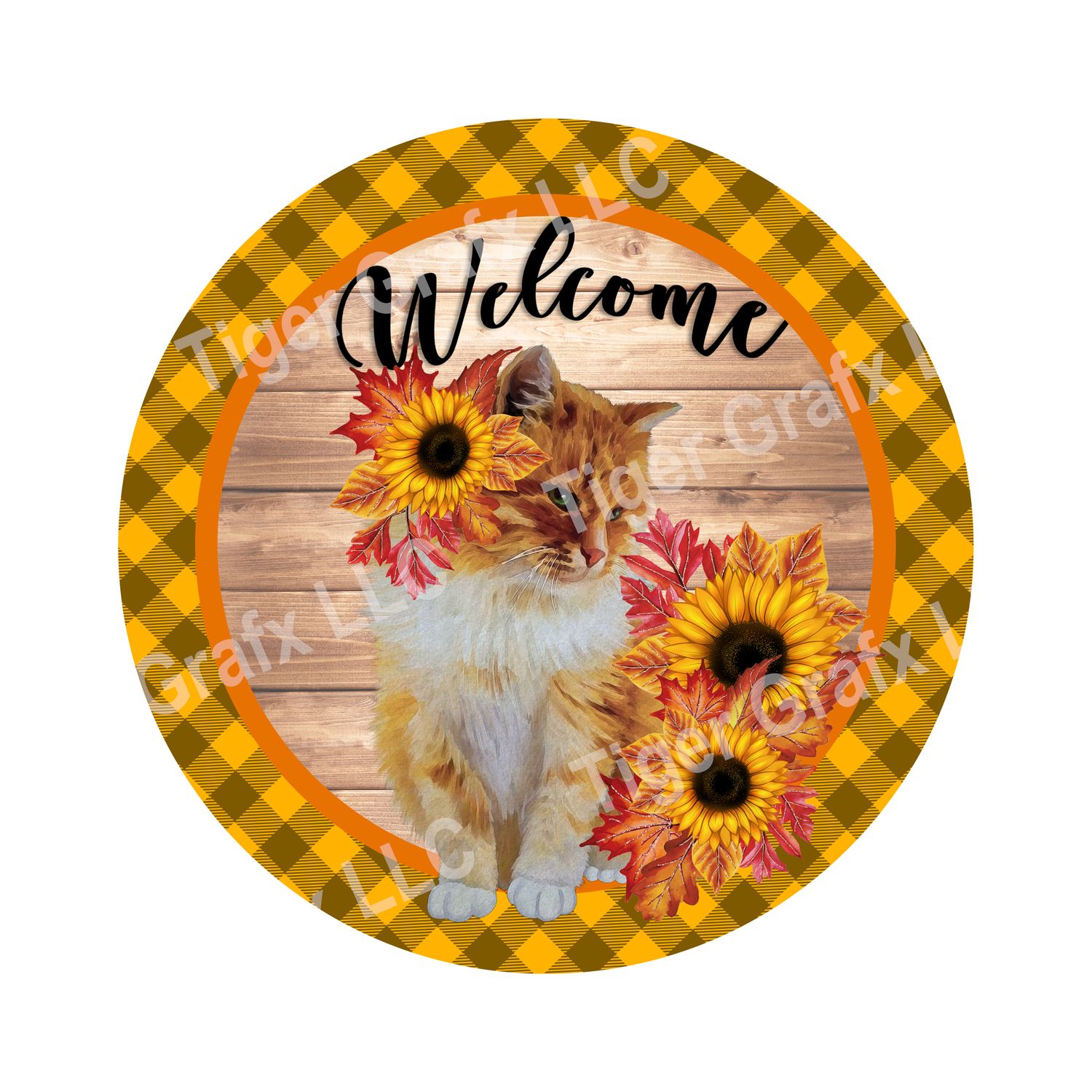Sunflower Cat - Wood door hanger / wreath decor sign
