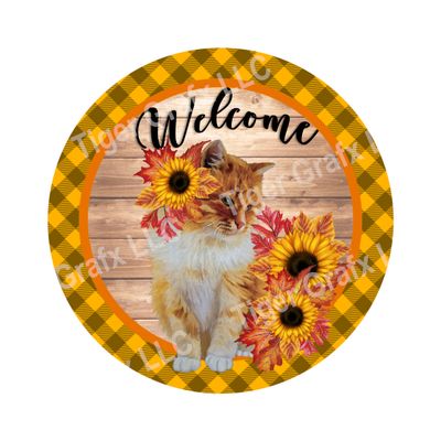 Sunflower Cat - Wood door hanger / wreath decor sign