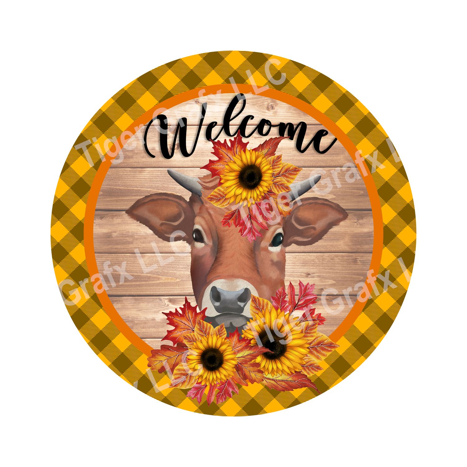 Sunflower Cow - Wood door hanger / wreath decor sign