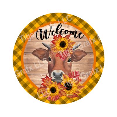 Sunflower Cow - Wood door hanger / wreath decor sign