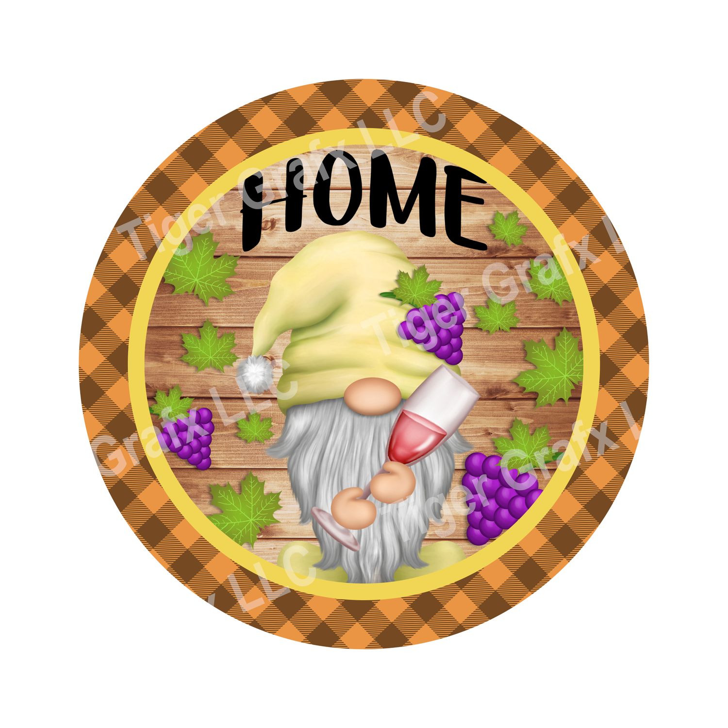 Gnome with wine - Wood door hanger / wreath decor sign