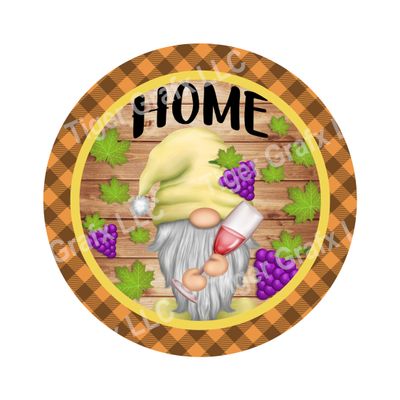 Gnome with wine - Wood door hanger / wreath decor sign