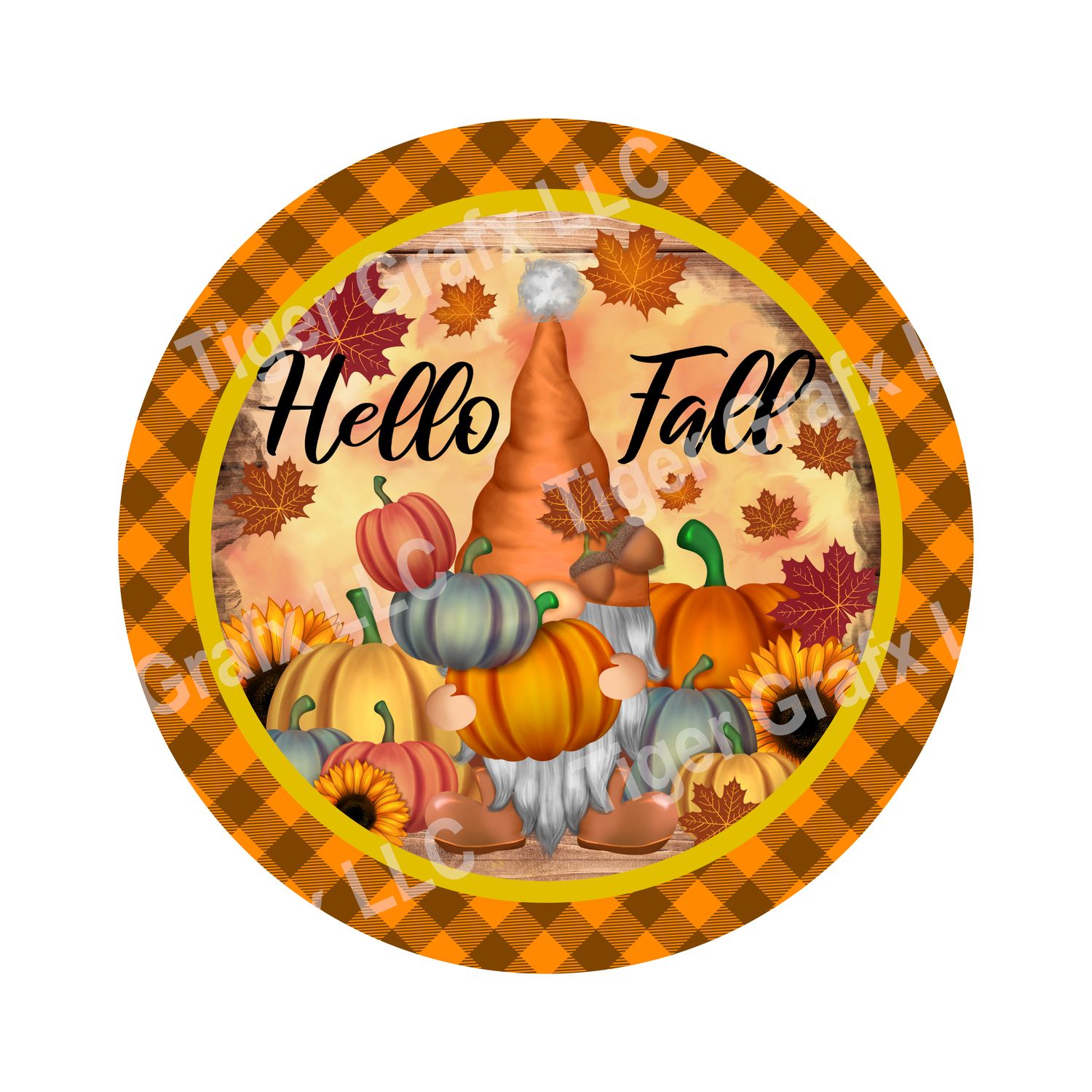 Hello Fall Gnome - Wood door hanger / wreath decor sign