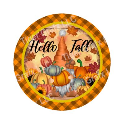 Hello Fall Gnome - Wood door hanger / wreath decor sign