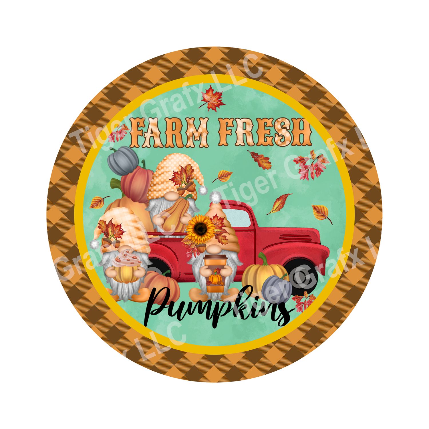 Farm fresh pumpkins truck - Wood door hanger / wreath decor sign
