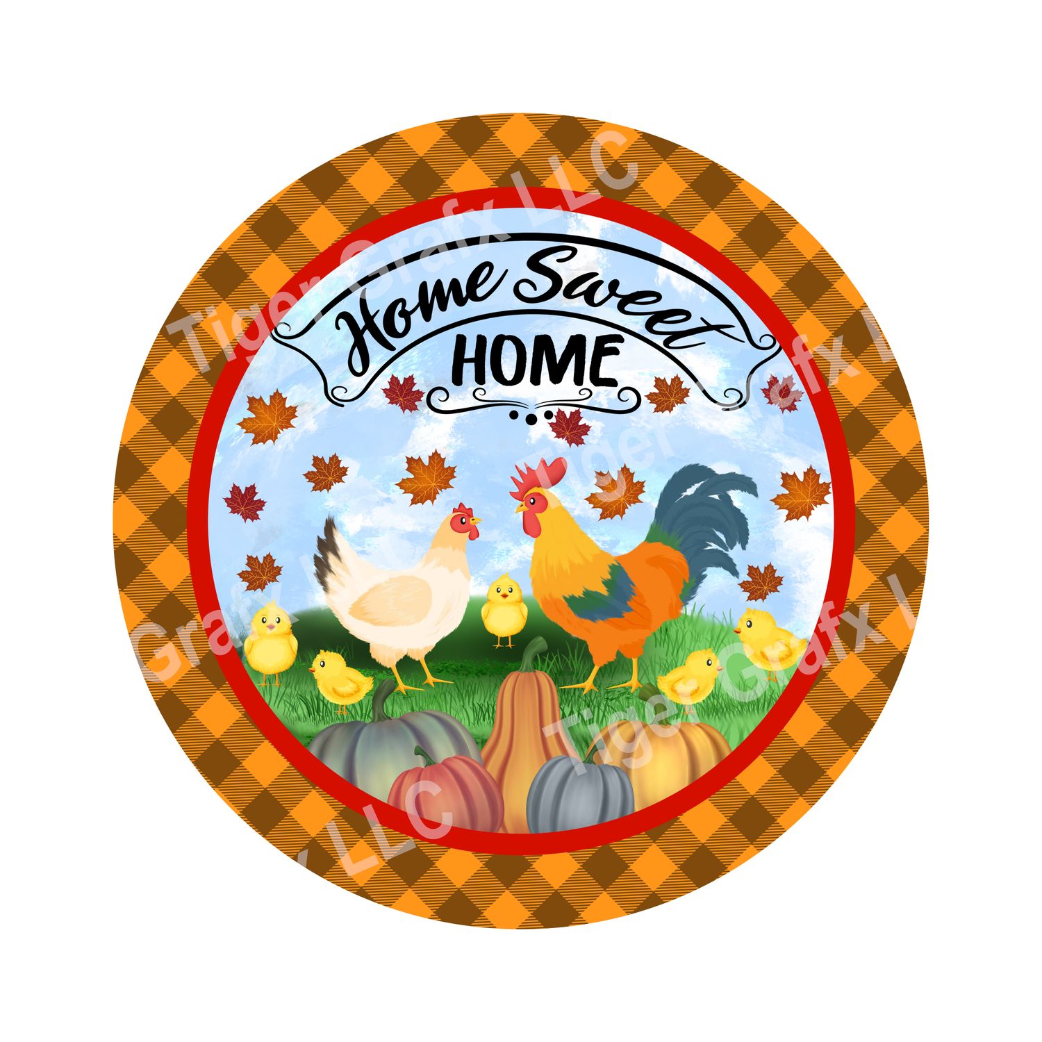 Home sweet home chickens - Wood door hanger / wreath decor sign