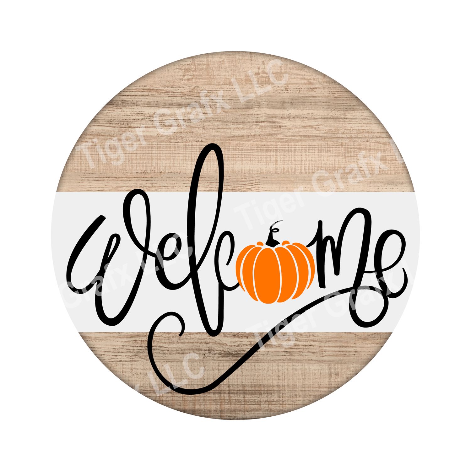 Welcome pumpkin - Wood door hanger / wreath decor sign