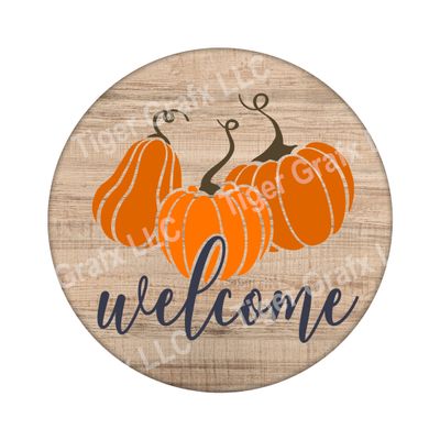 Welcome pumpkins - Wood door hanger / wreath decor sign
