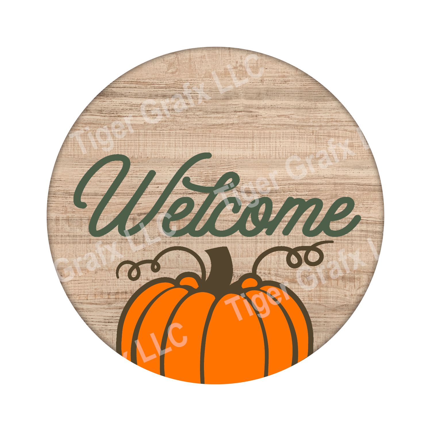 Welcome pumpkin - Wood door hanger / wreath decor sign