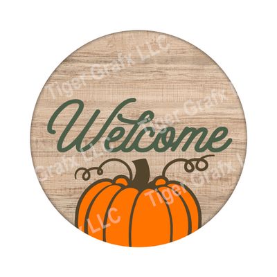 Welcome pumpkin - Wood door hanger / wreath decor sign