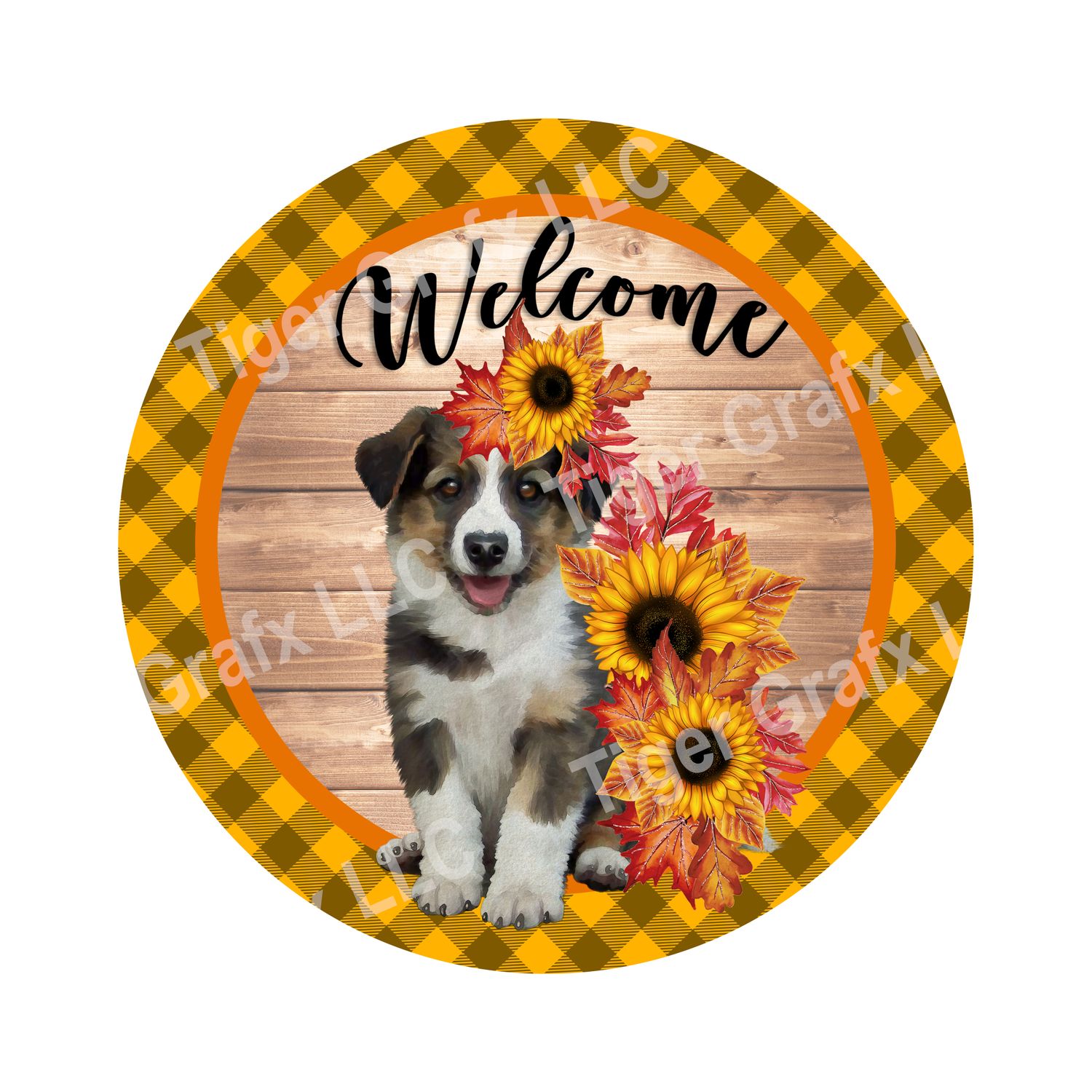 Sunflower Dog - Wood door hanger / wreath decor sign