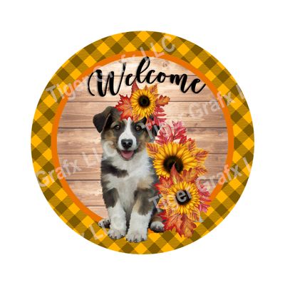 Sunflower Dog - Wood door hanger / wreath decor sign