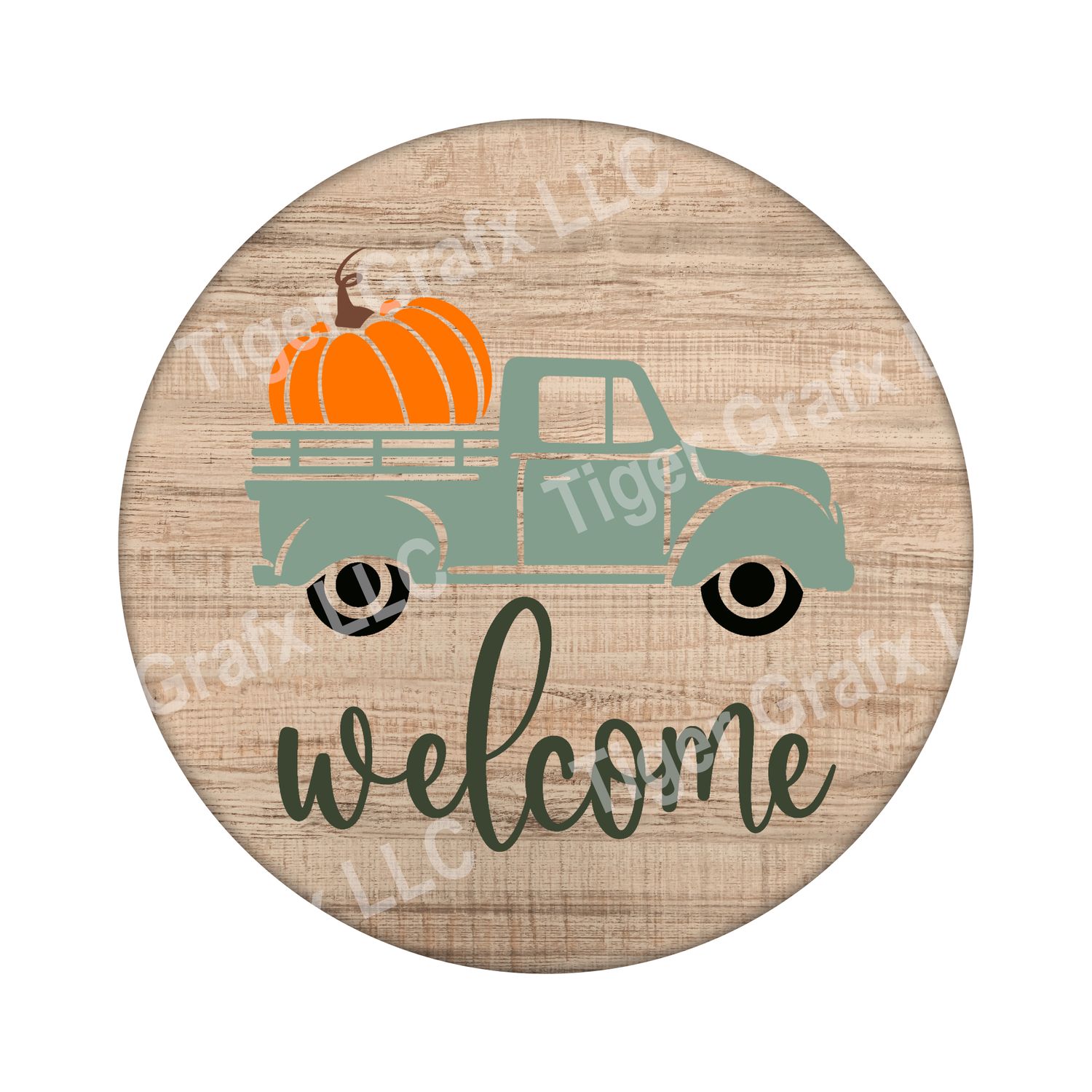 pumpkin truck - Wood door hanger / wreath decor sign