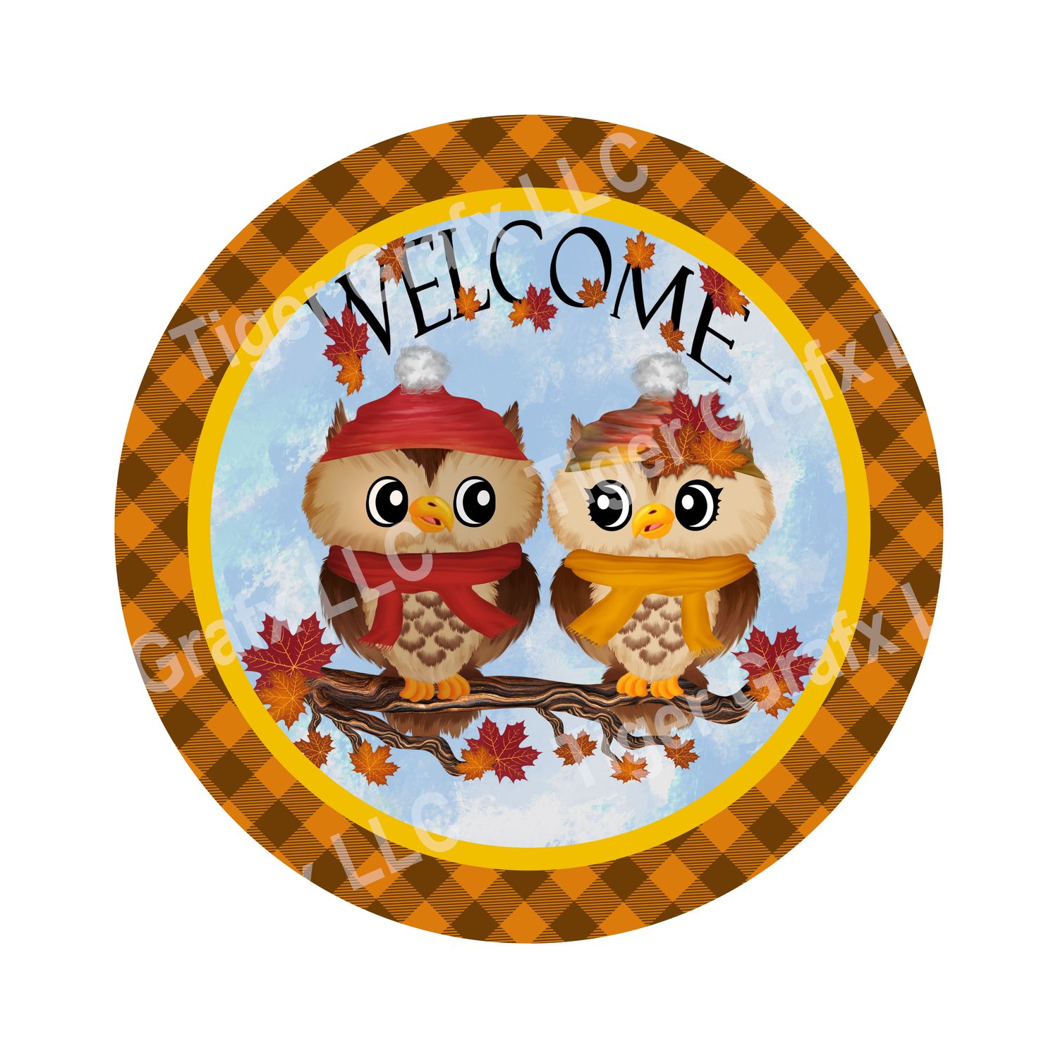 Welcome Owls - Fall Wood door hanger / wreath decor sign