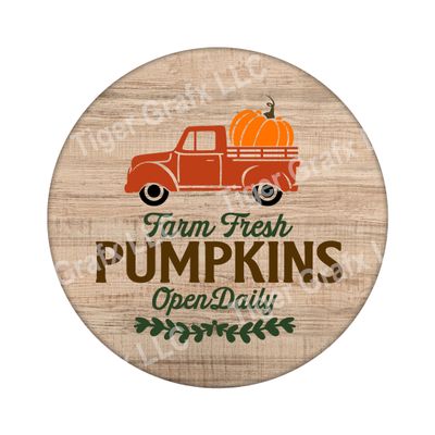 Farm Fresh Pumpkins Truck - Wood door hanger / wreath decor sign