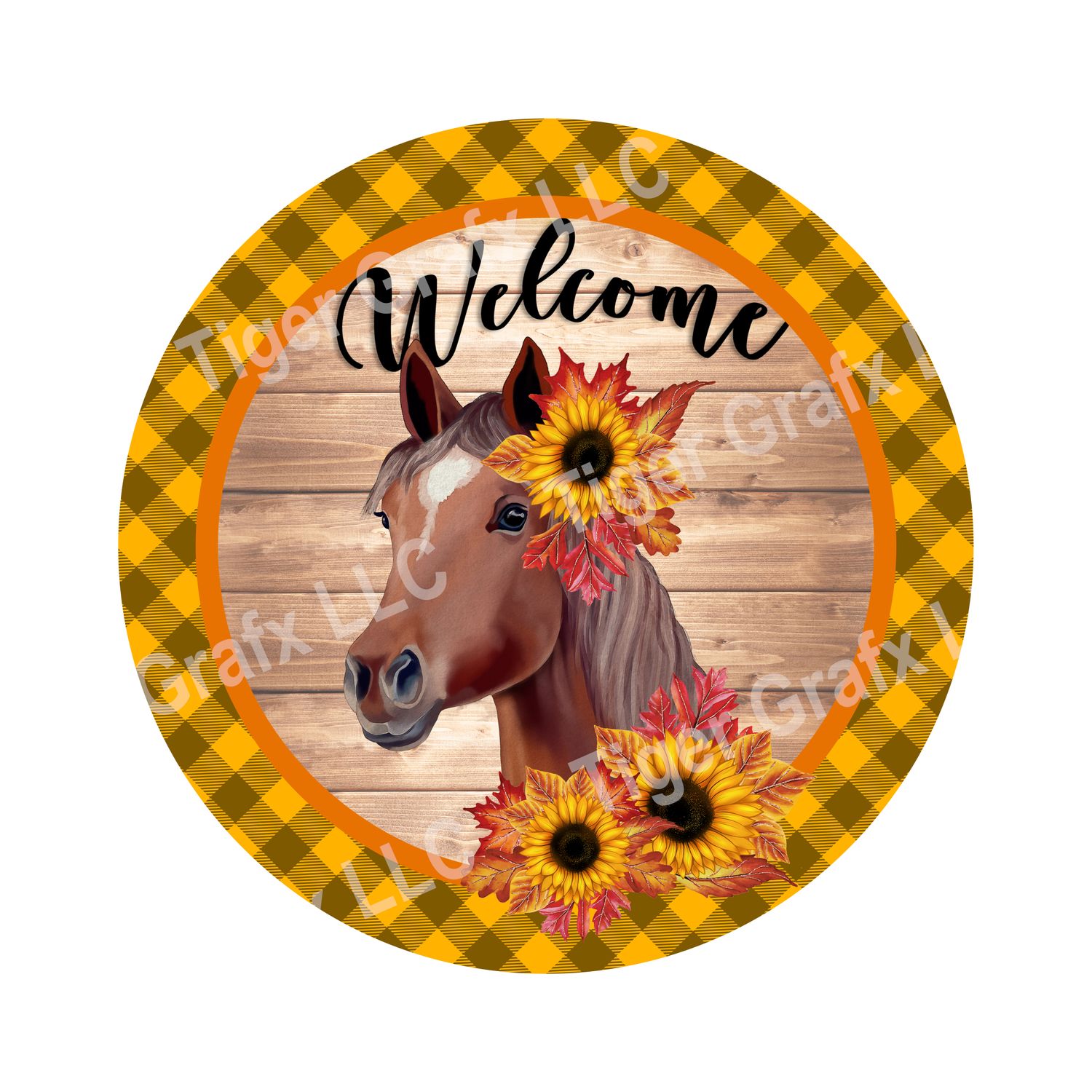 Sunflower Horse - Wood door hanger / wreath decor sign