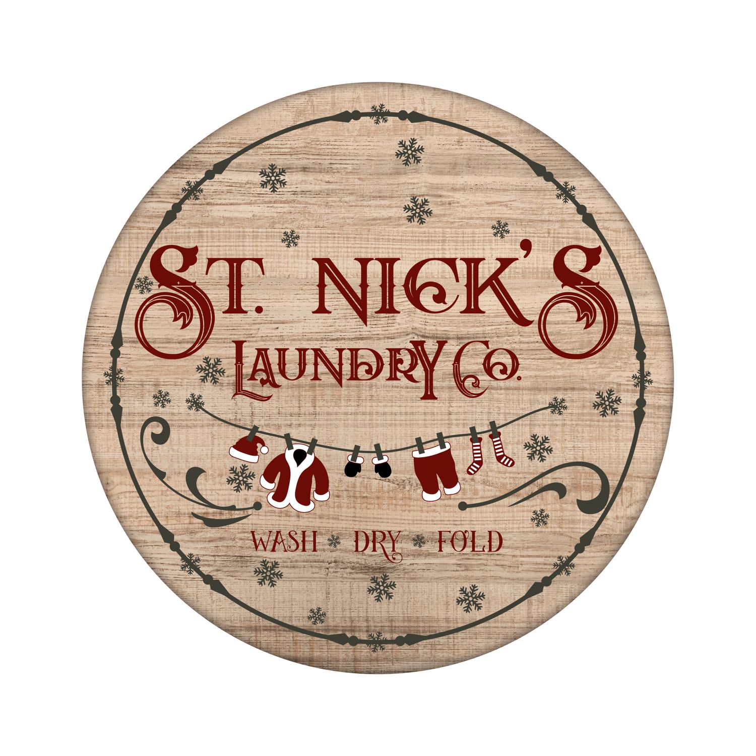 St. Nick Laundry - Christmas Wood door hanger / wreath decor sign