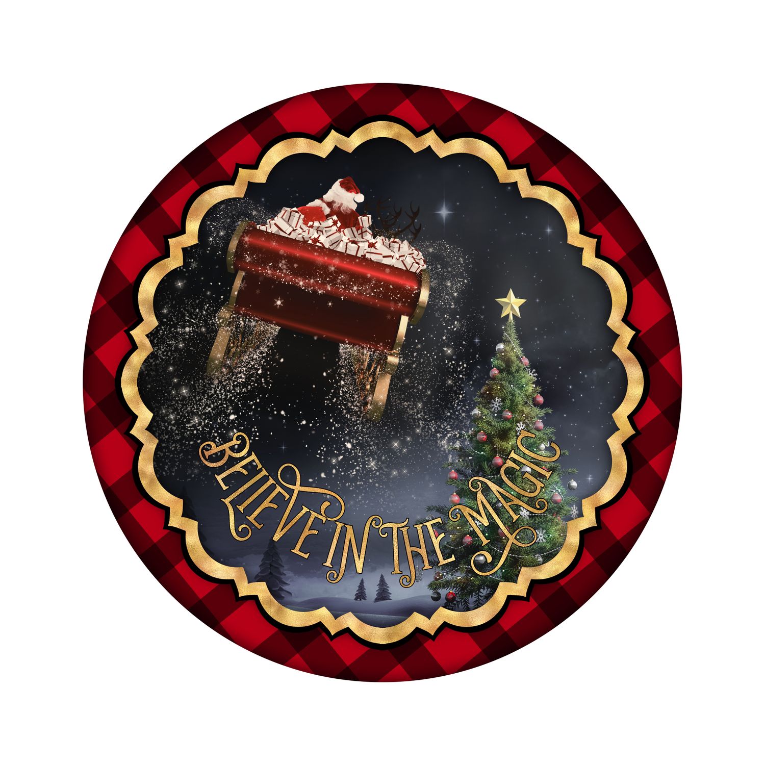Believe in the magic - Christmas Wood door hanger / wreath decor sign