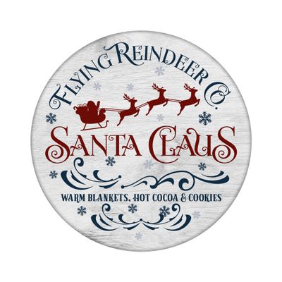 Santa Claus Flying Reindeer - Christmas Wood door hanger / wreath decor sign