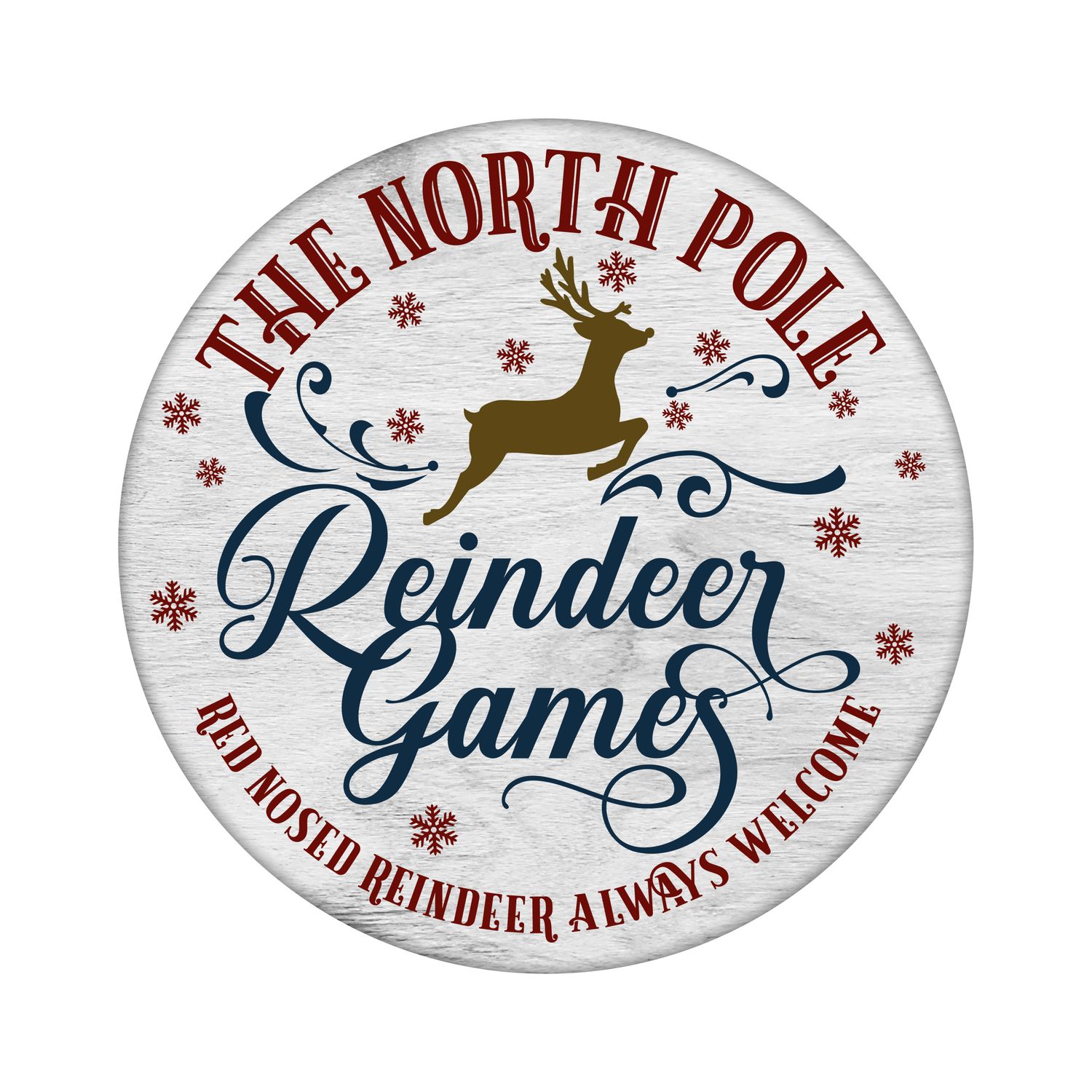 North Pole Reindeer Games - Christmas Wood door hanger / wreath decor sign