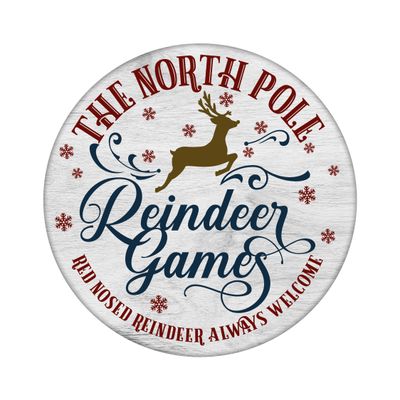 North Pole Reindeer Games - Christmas Wood door hanger / wreath decor sign