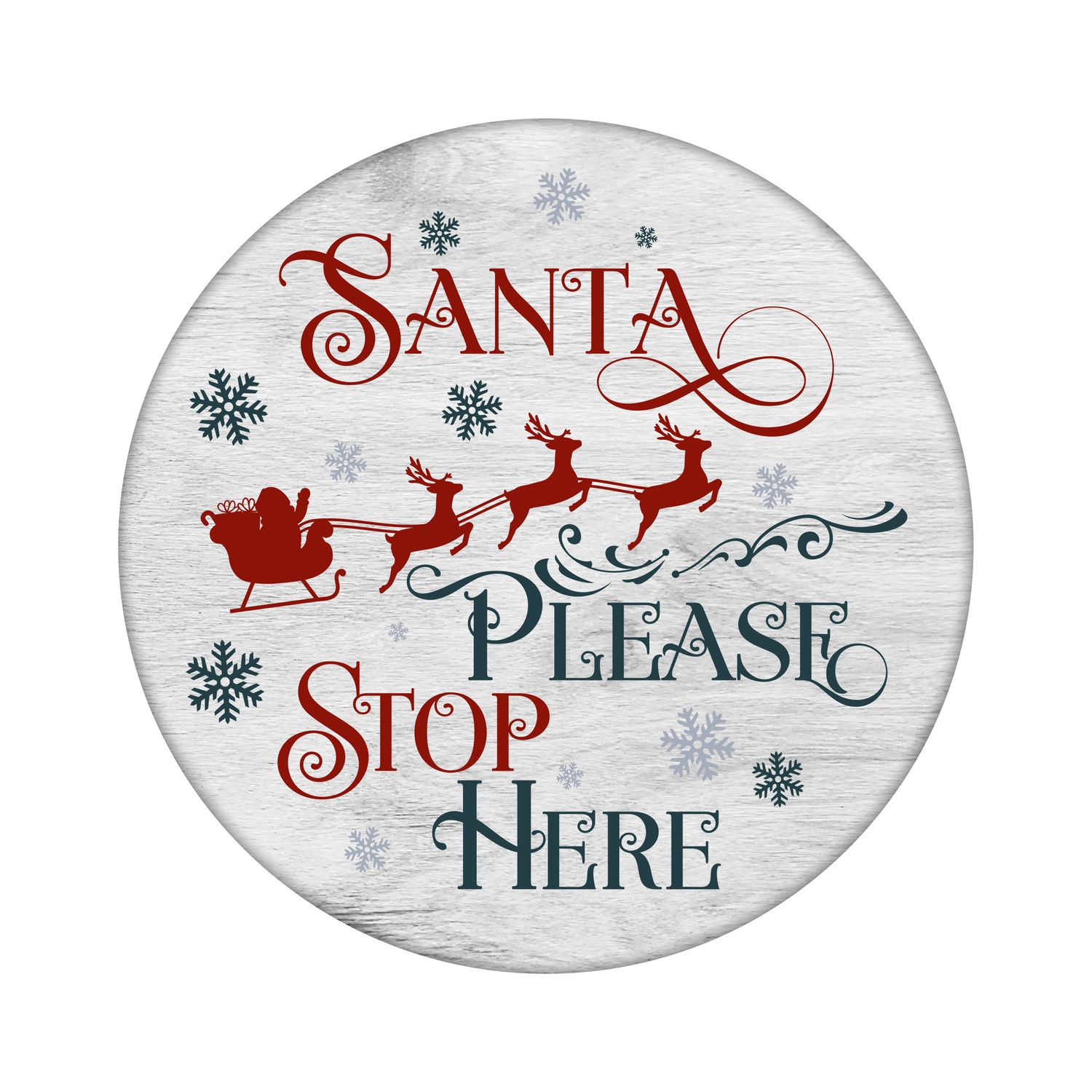 Santa Please Stop Here - Christmas Wood door hanger / wreath decor sign