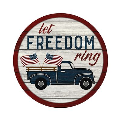 Let freedom ring - Patriotic truck Wood door hanger / wreath decor sign