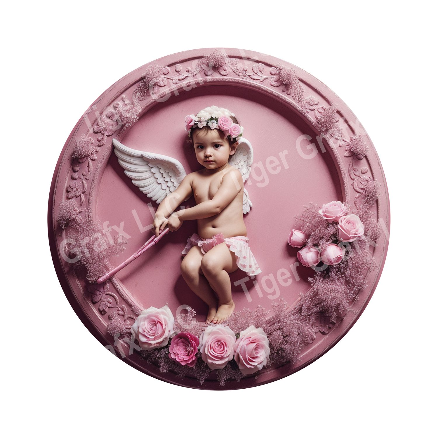 Cupid - Valentine&#39;s Day pink floral Wood door hanger / wreath decor sign