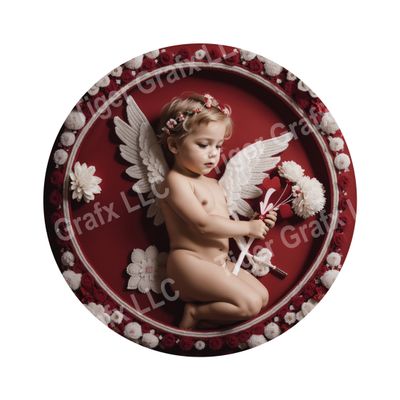 Cupid - Valentine&#39;s Day red floral Wood door hanger / wreath decor sign