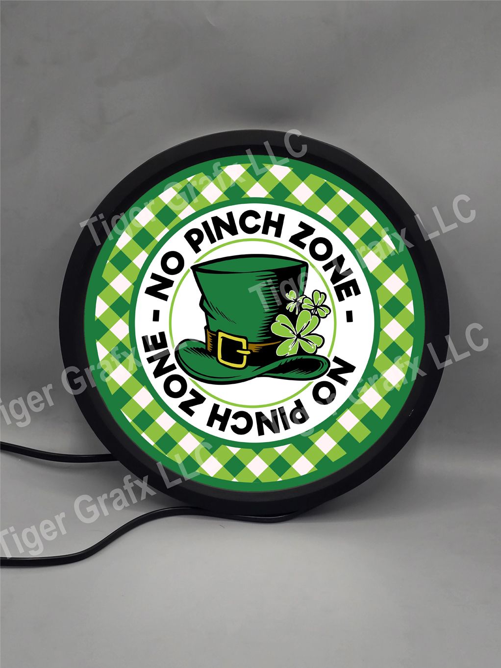 No pinch zone - illuminated round sign