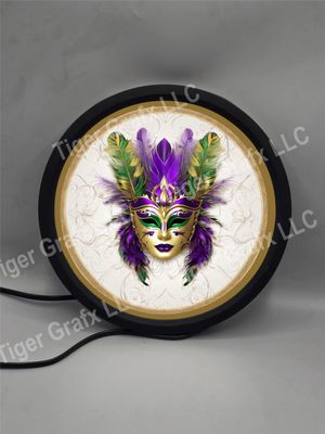 Mardi Gras feather mask - illuminated round sign