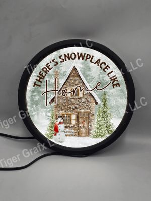 Snow place like home cabin - illuminated round sign