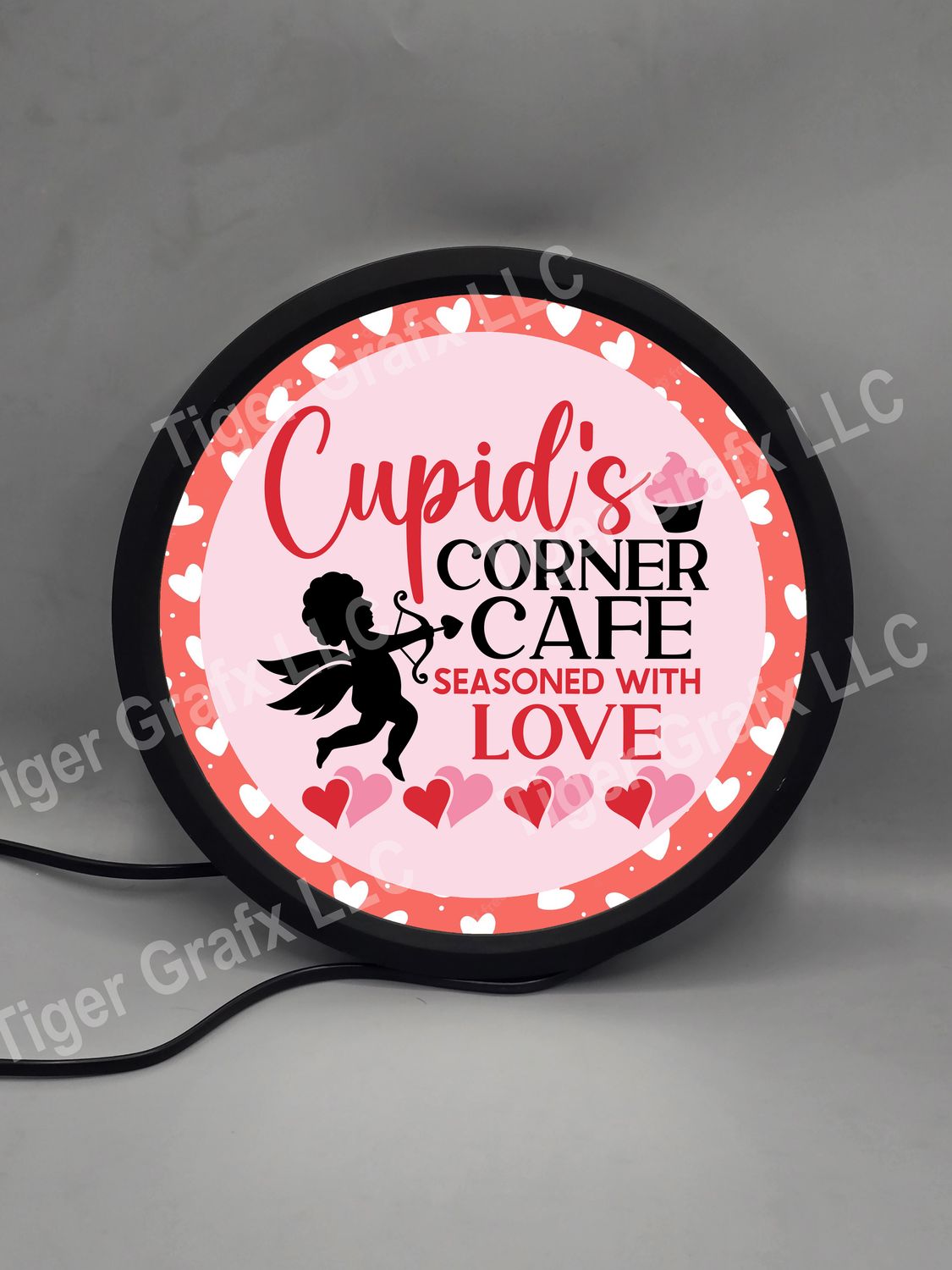 Cupid&#39;s corner cafe - illuminated round sign