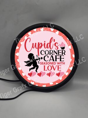 Cupid&#39;s corner cafe - illuminated round sign