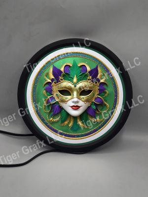 Mardi Gras feather mask - illuminated round sign