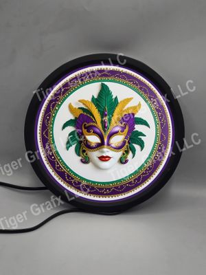 Mardi Gras feather mask - illuminated round sign