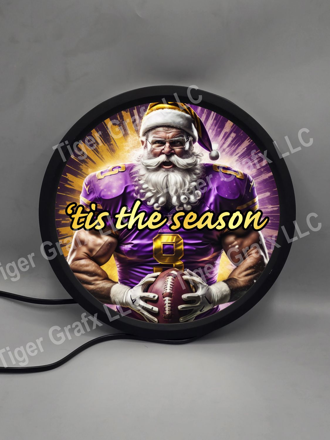 Louisiana purple and gold football Santa Claus - illuminated round sign
