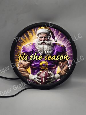 Louisiana purple and gold football Santa Claus - illuminated round sign