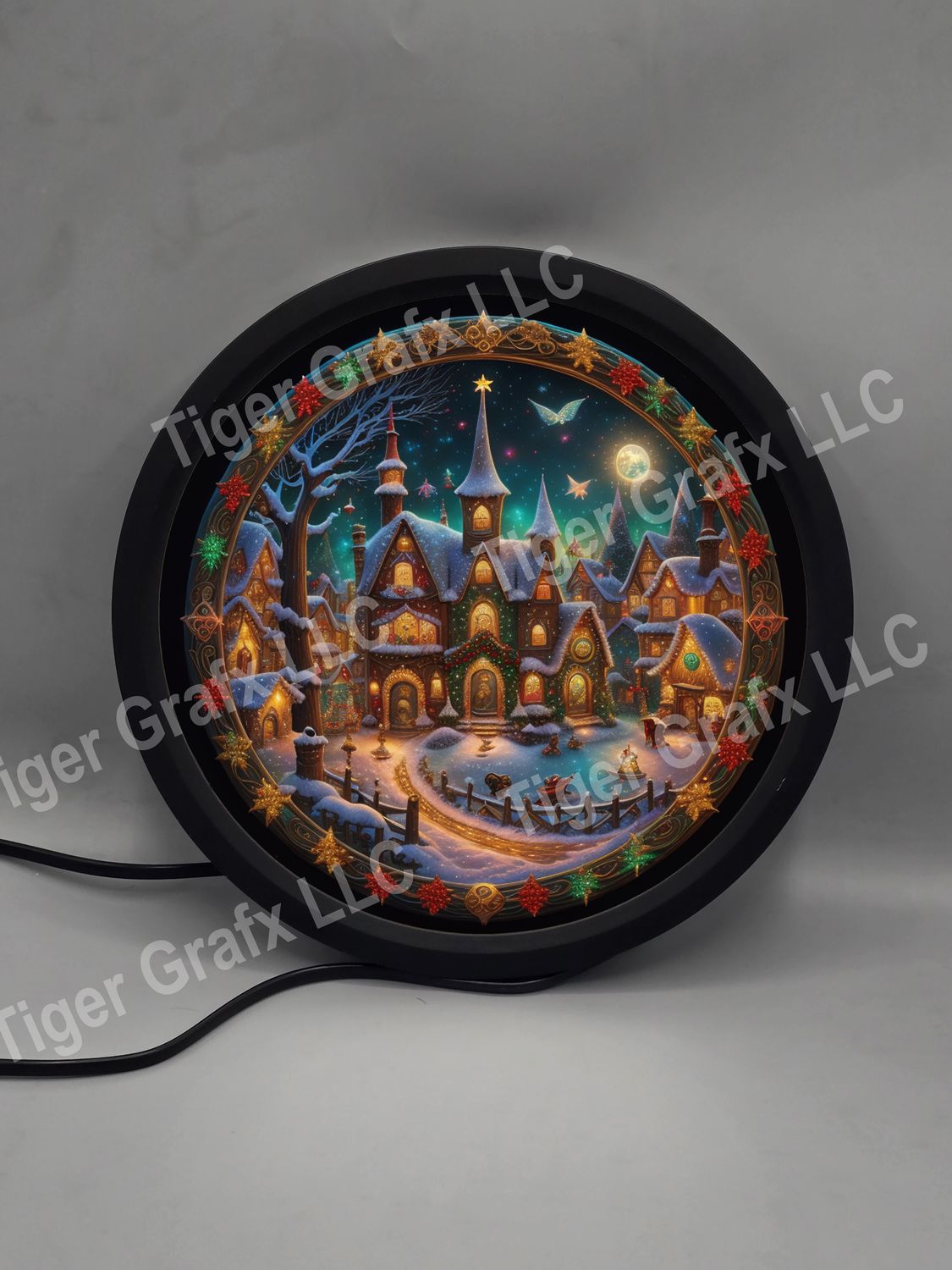 Magical Christmas winter wonderland house- illuminated round sign