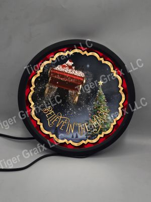 Believe in the magic Santa sleigh - illuminated round sign