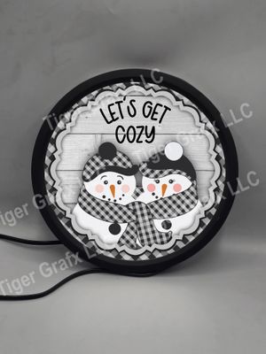 Let&#39;s get cozy snowman couple - illuminated round sign