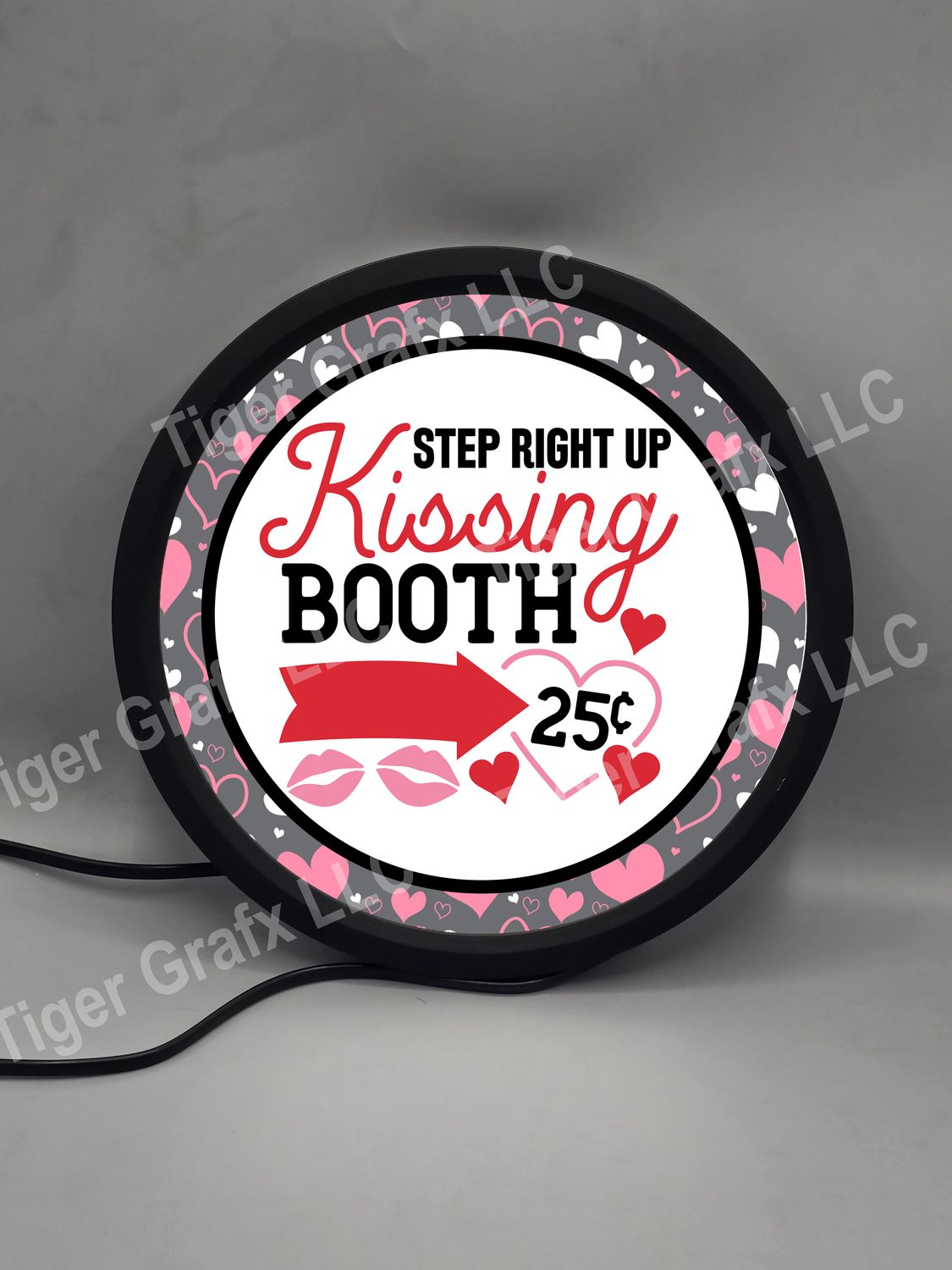 Kissing booth - illuminated round sign