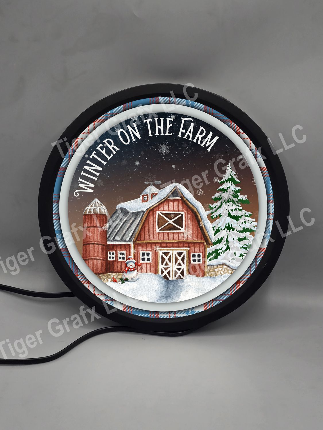 Winter on the farm - illuminated round sign